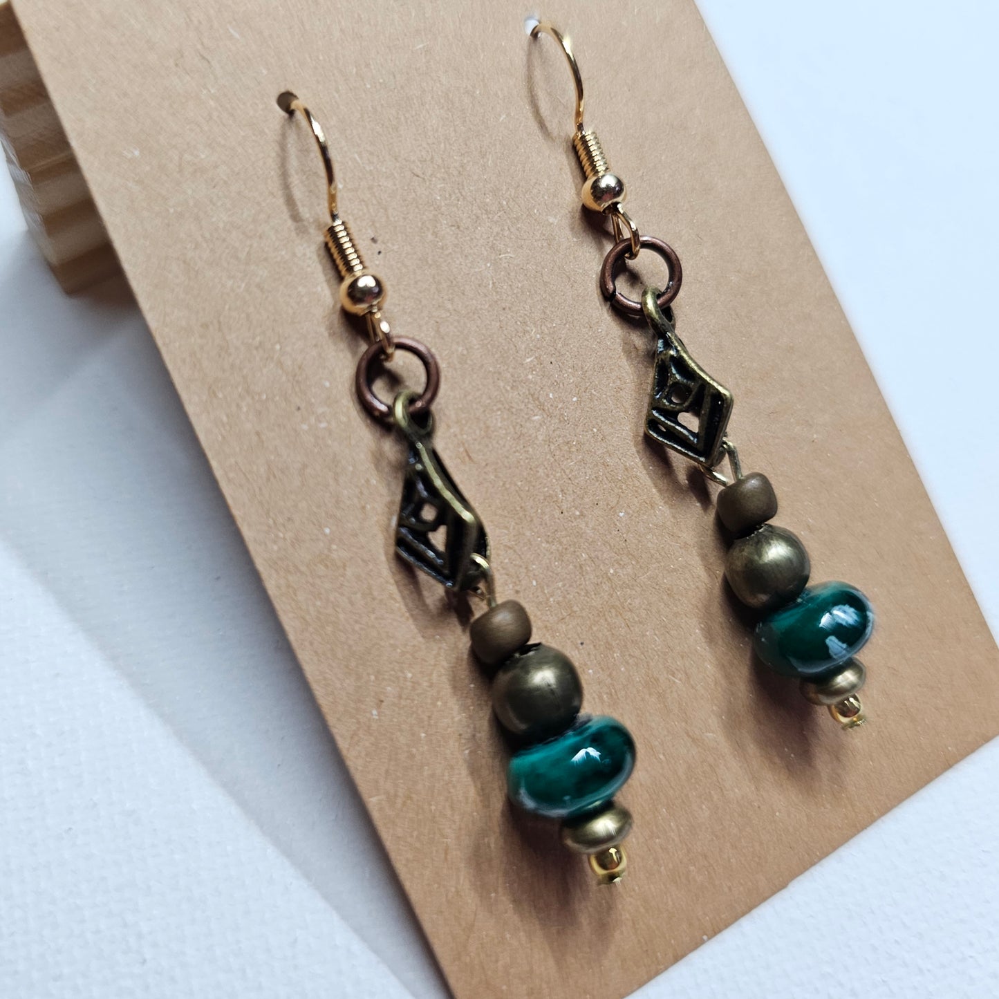 Mixed Metal and Green Dangle Earrings