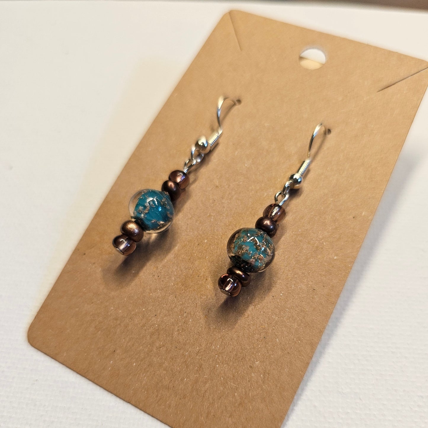 Teal and Mixed Metals Beaded Earrings