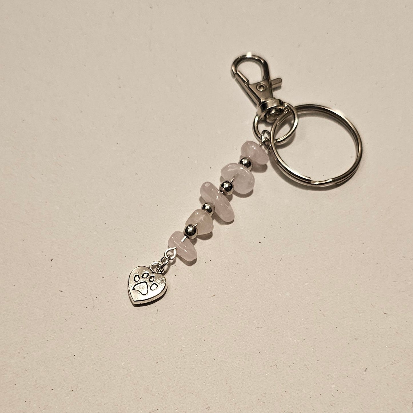 Pink Stone Chip Dog Paw Keychain