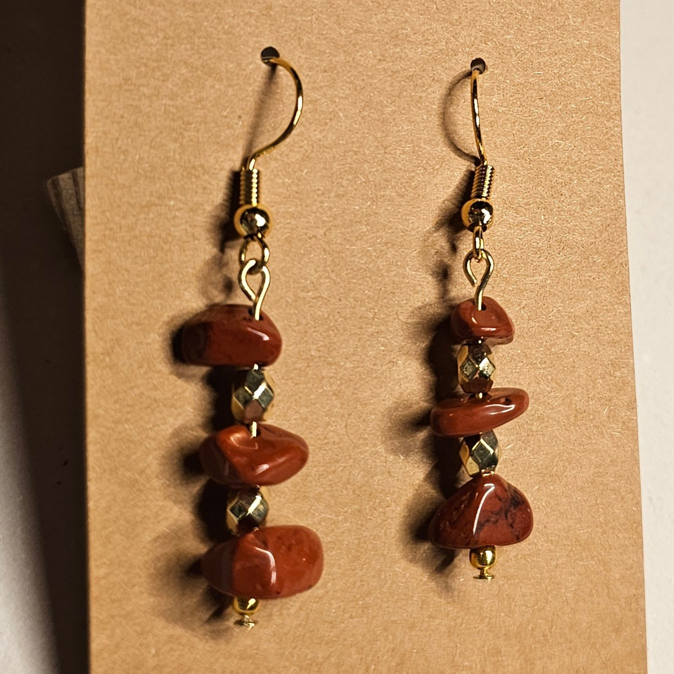 Orange-Brown Stone Chip Dangle Earrings