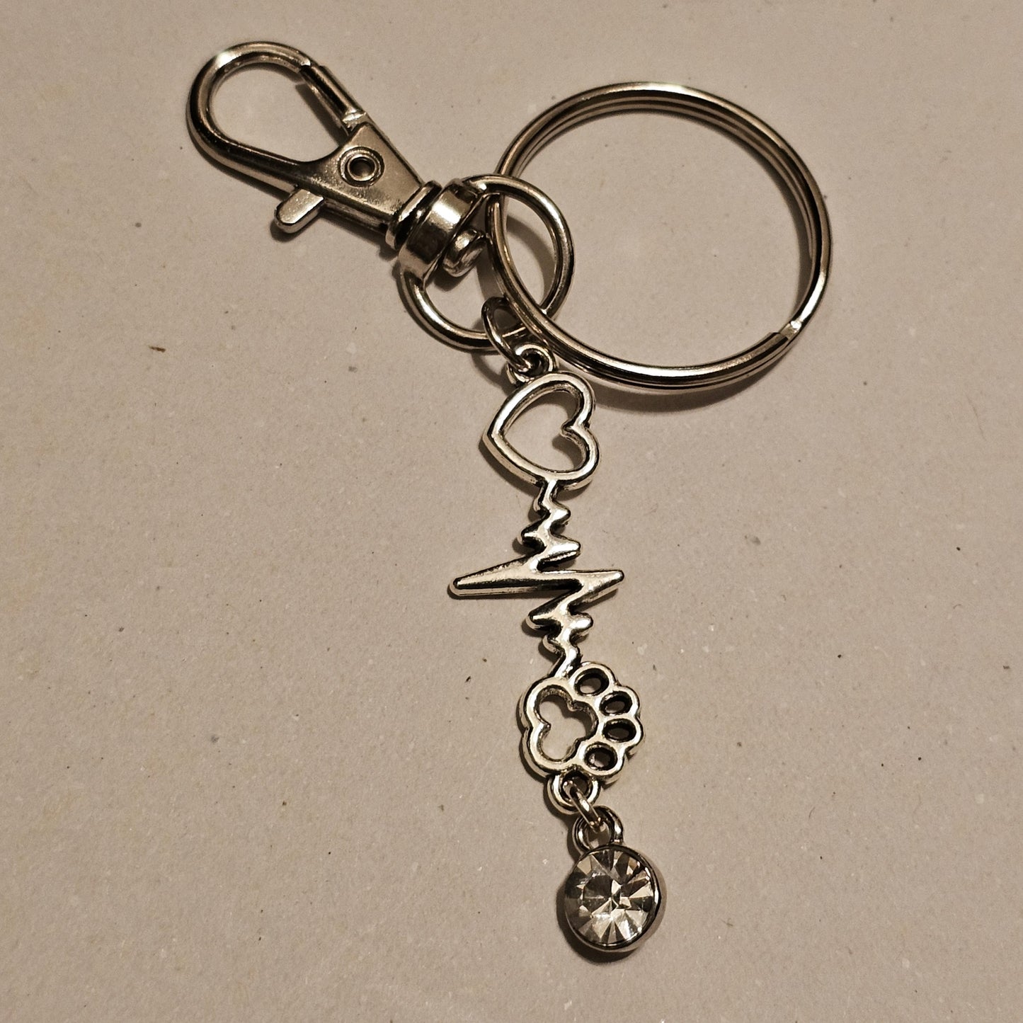 Clear Jeweled My Pet Is The Beat Of My Heart Keychain