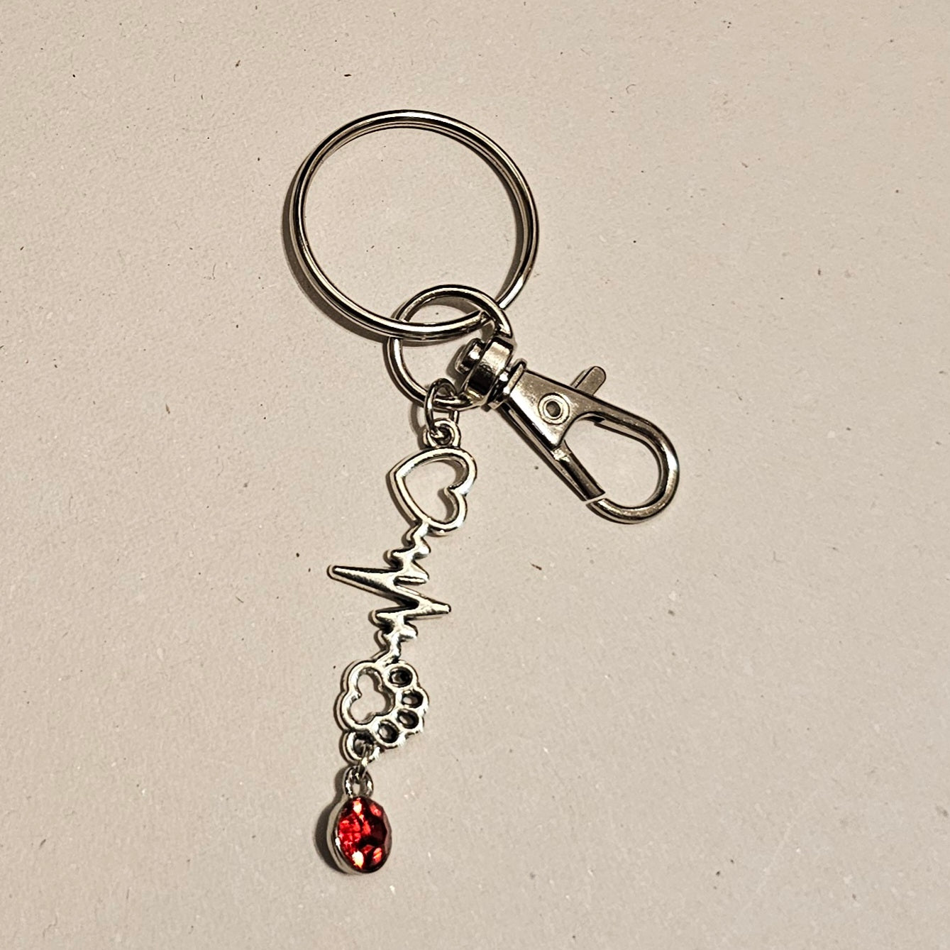 Red Jeweled My Pet Is The Beat Of My Heart Keychain