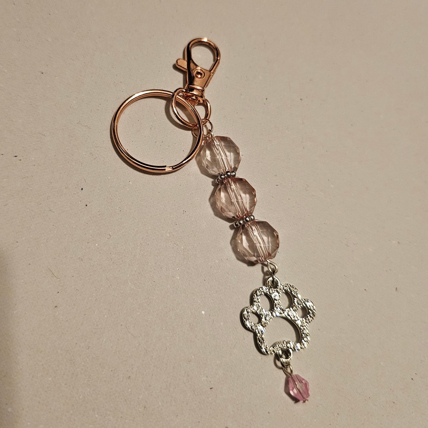 Light Pink Jeweled Paw Keychain