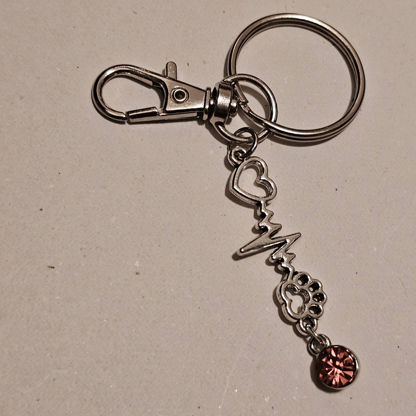 Pink Jeweled My Pet Is The Beat Of My Heart Keychain