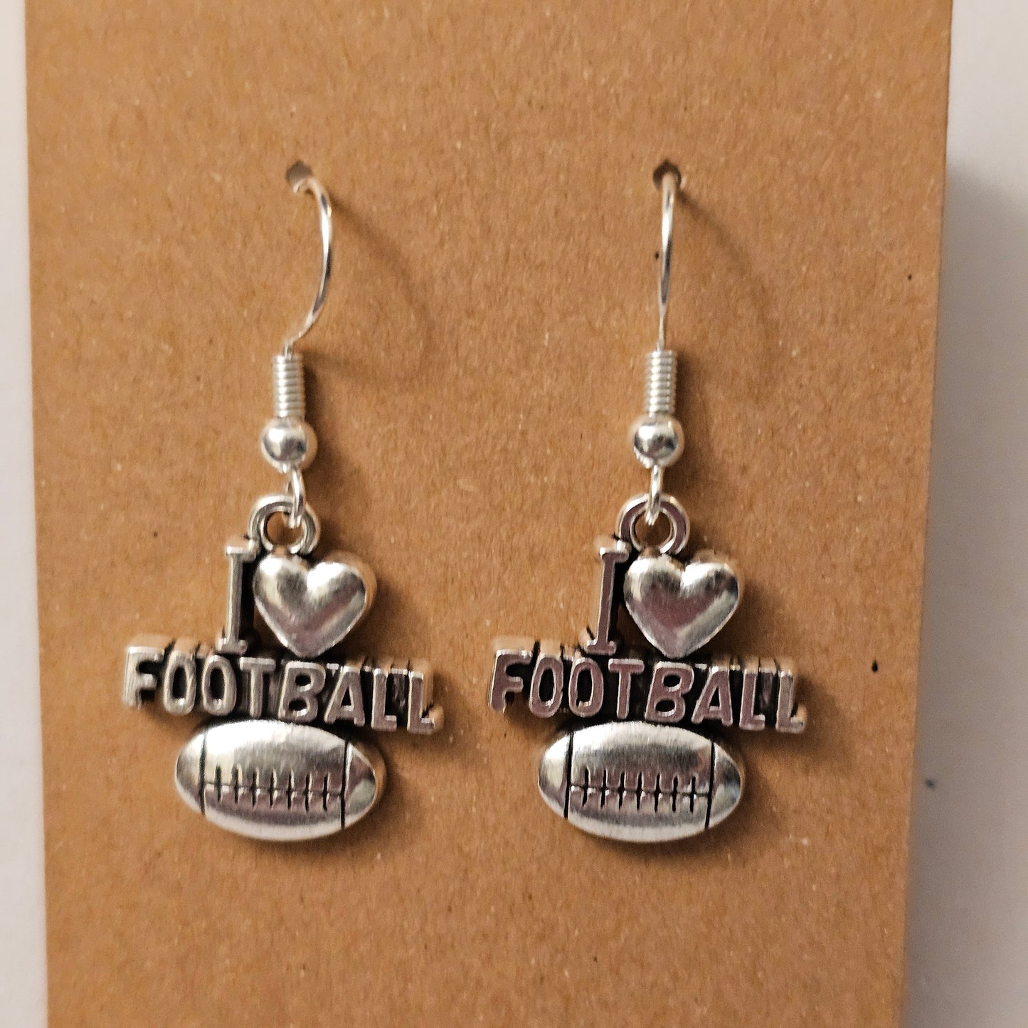 Silvery "I ❤️ Football" Earrings