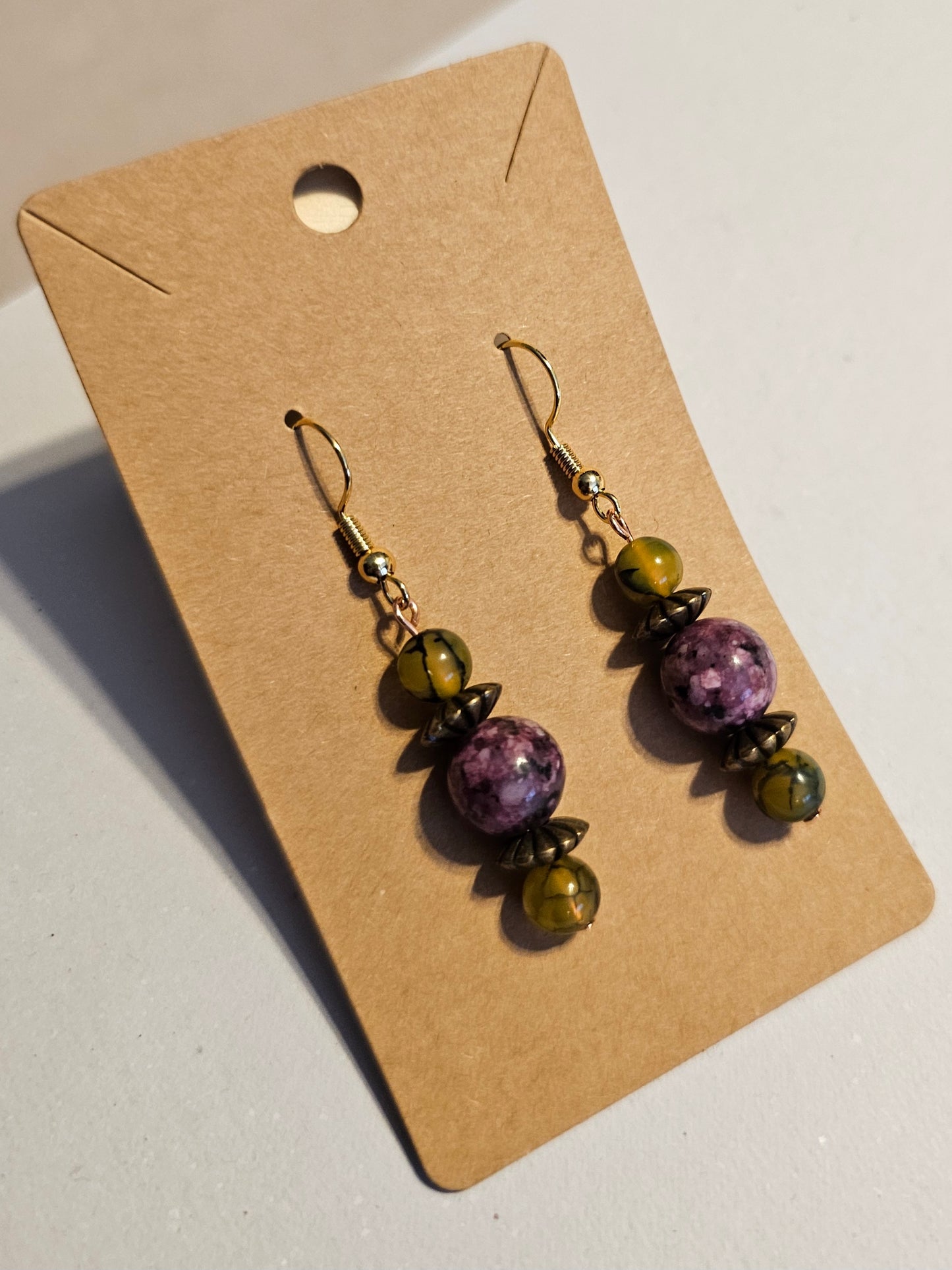 Plum and Avacado Green Beaded Earrings