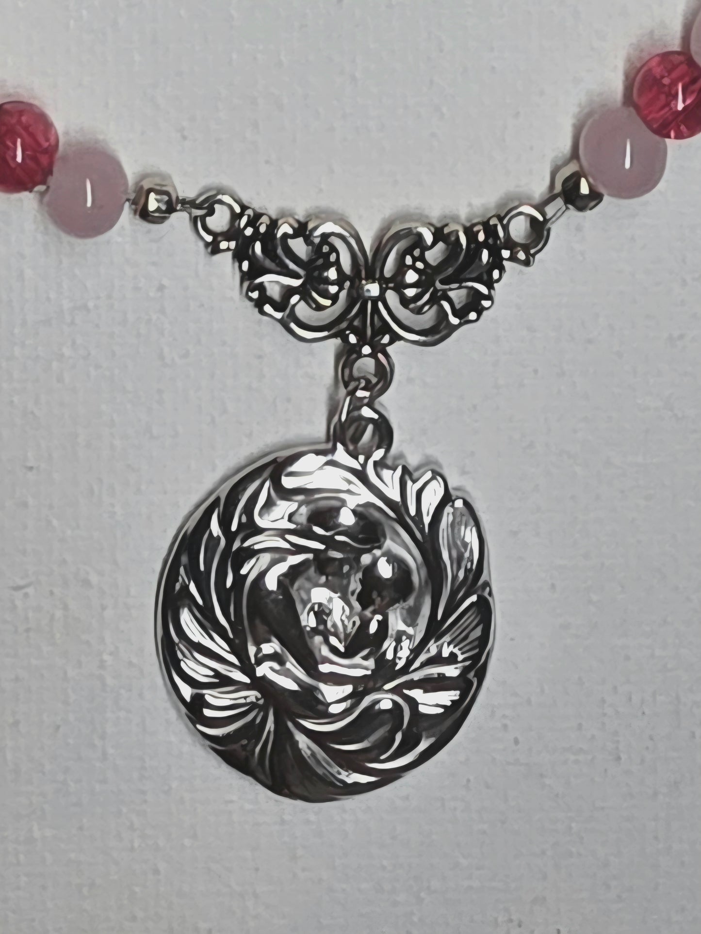 Magenta, Pink, and Silver Mother-and-Child Necklace