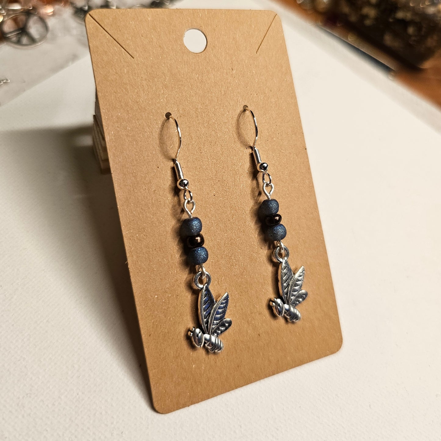 Blue and Silver Bee Earrings