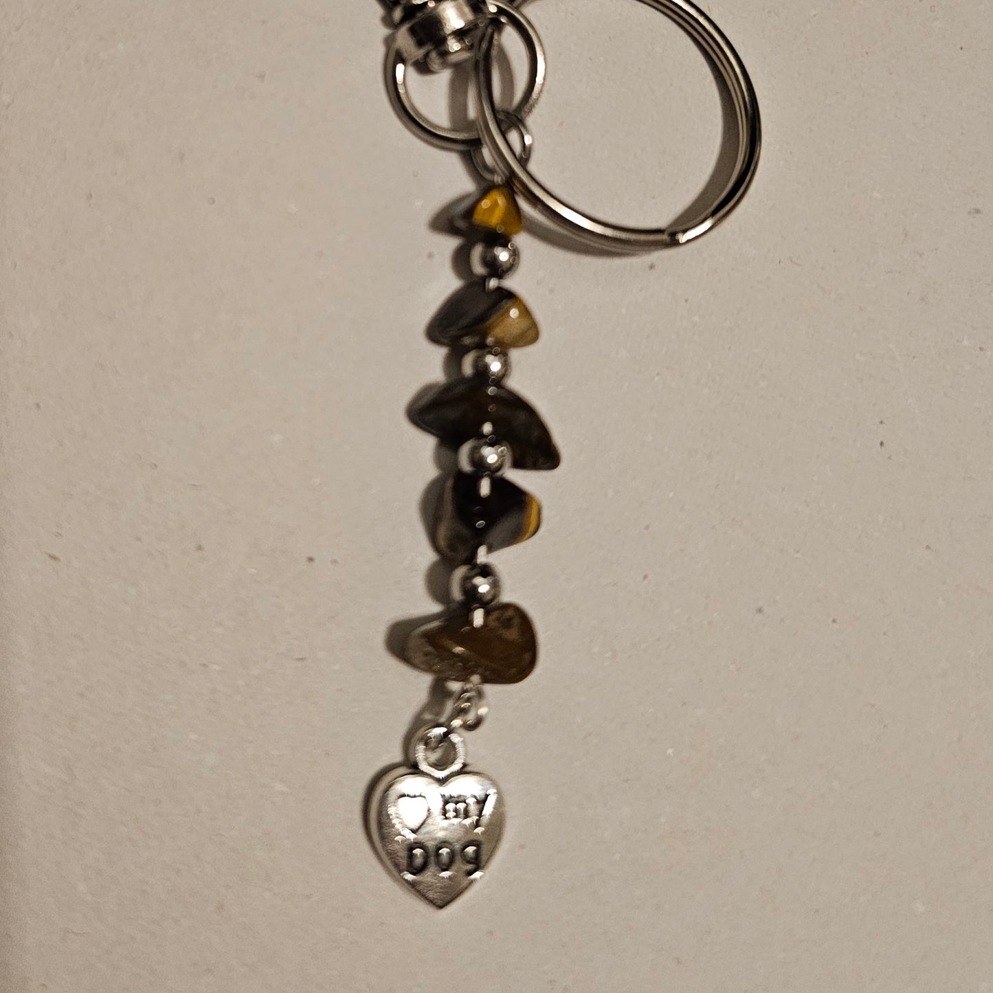 Tigers Eye Stone Chip Dog Paw Keychain
