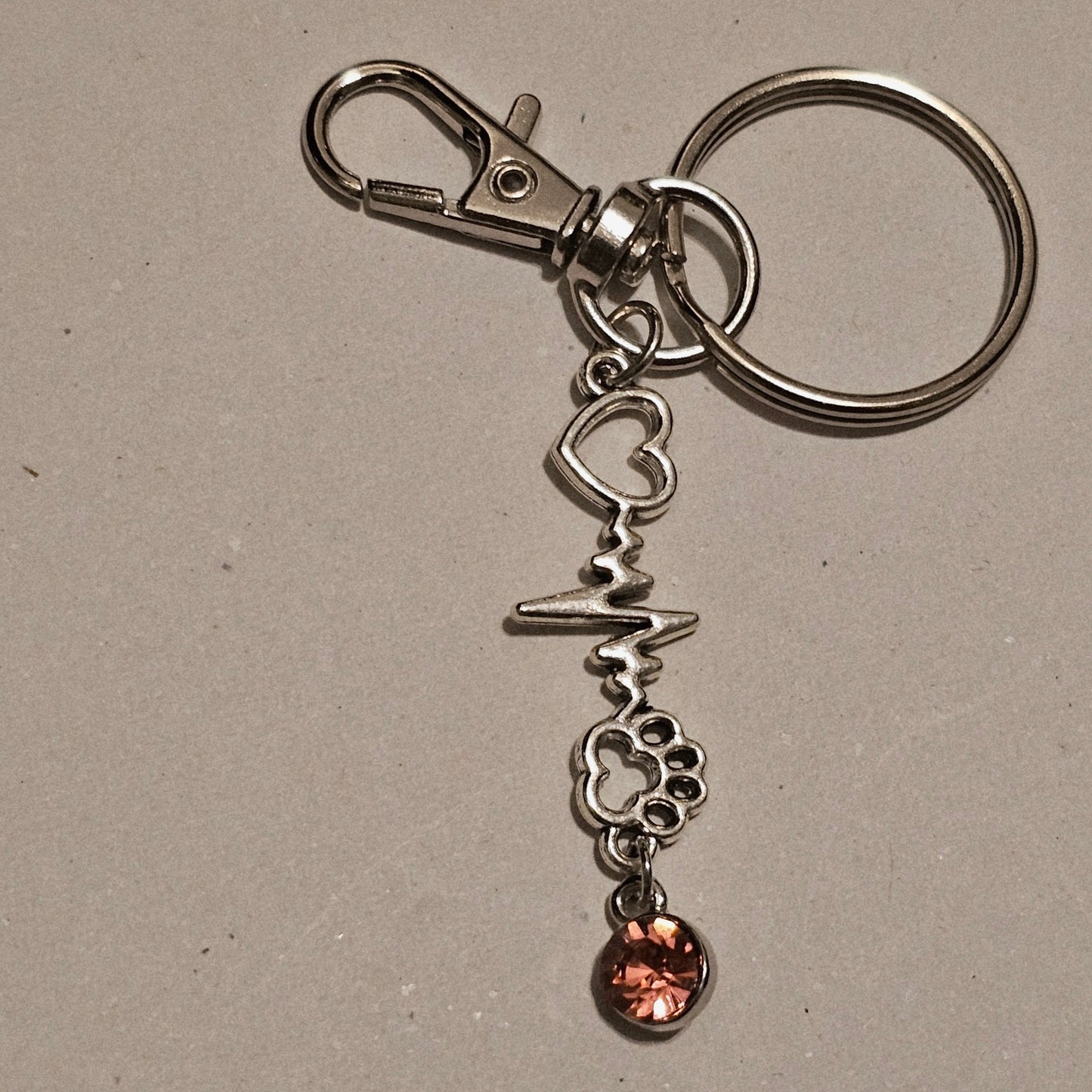 Pink Jeweled My Pet Is The Beat Of My Heart Keychain