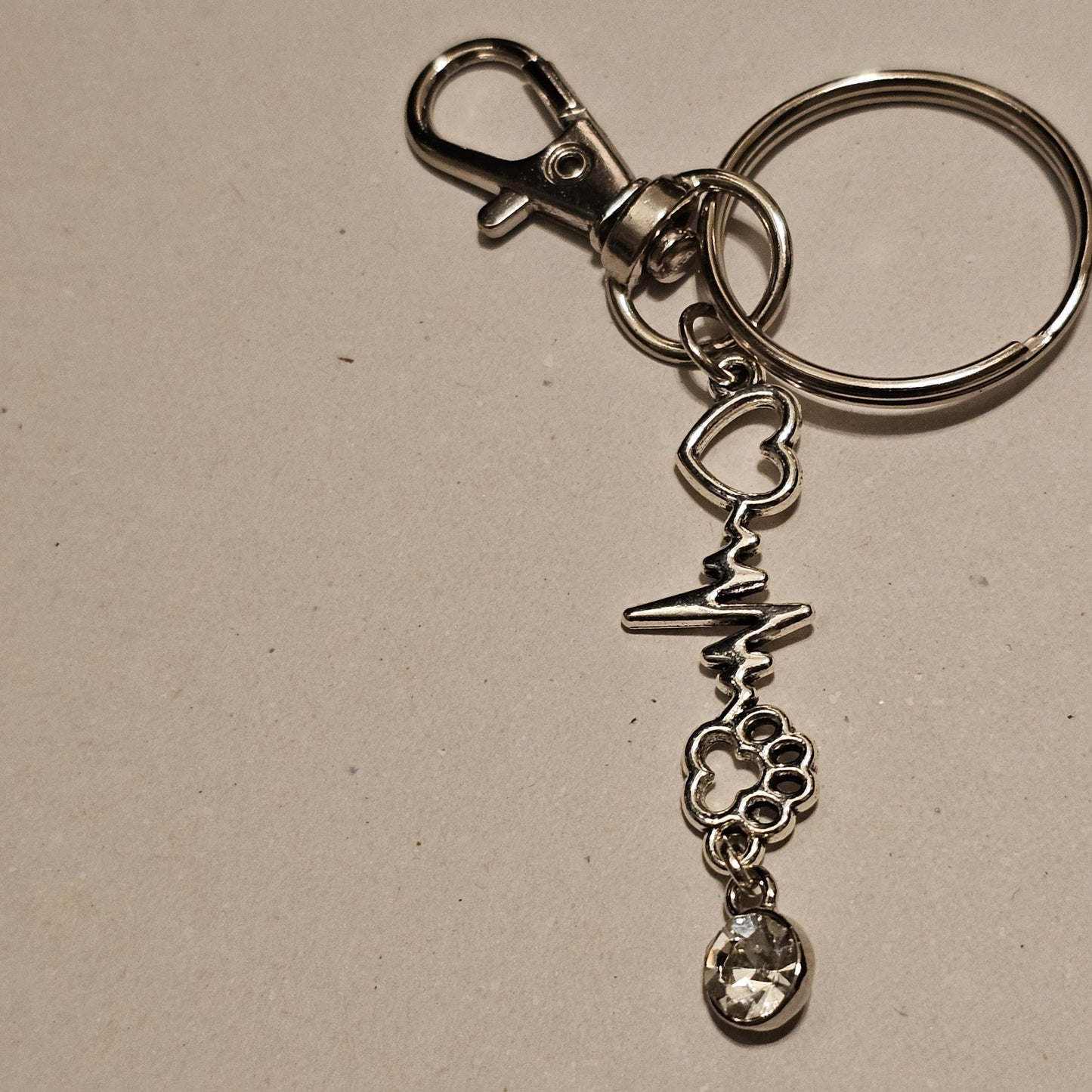 Clear Jeweled My Pet Is The Beat Of My Heart Keychain