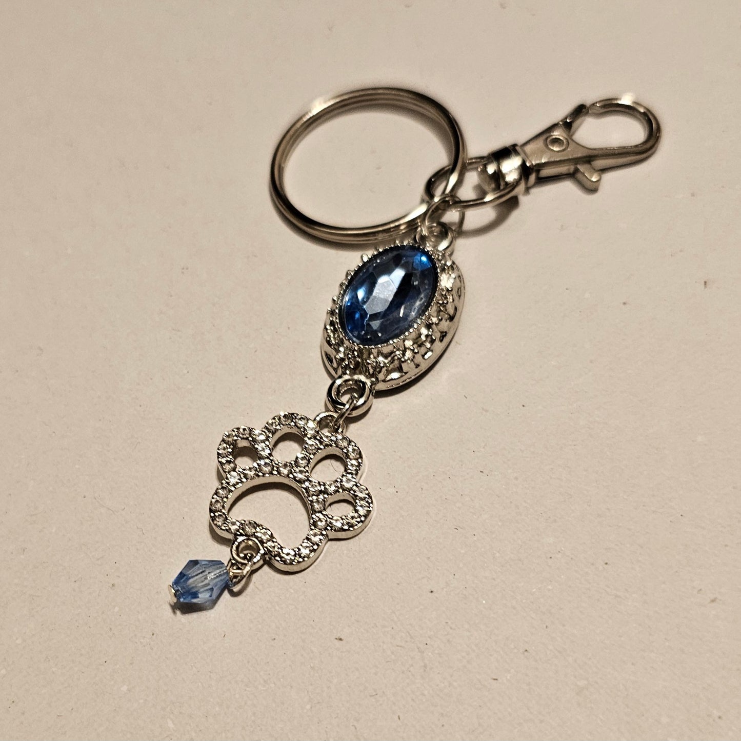 Light Blue Jeweled Paw Keychain