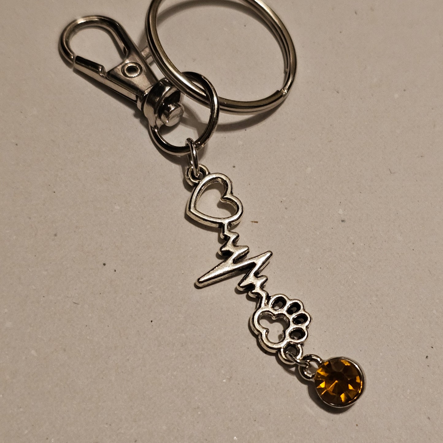 Golden Jeweled My Pet Is The Beat Of My Heart Keychain