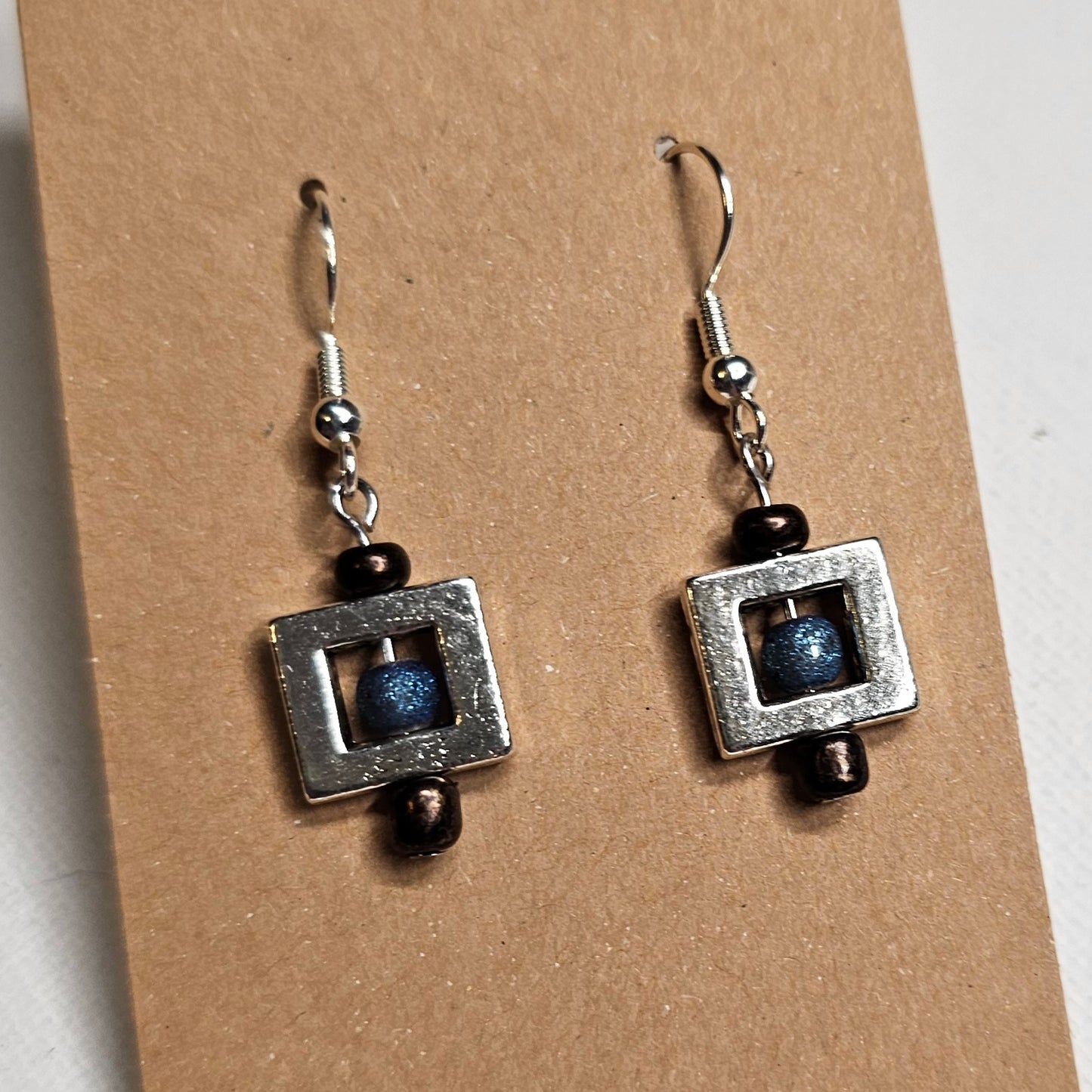Blue, Bronze, and Silver Square Earrings