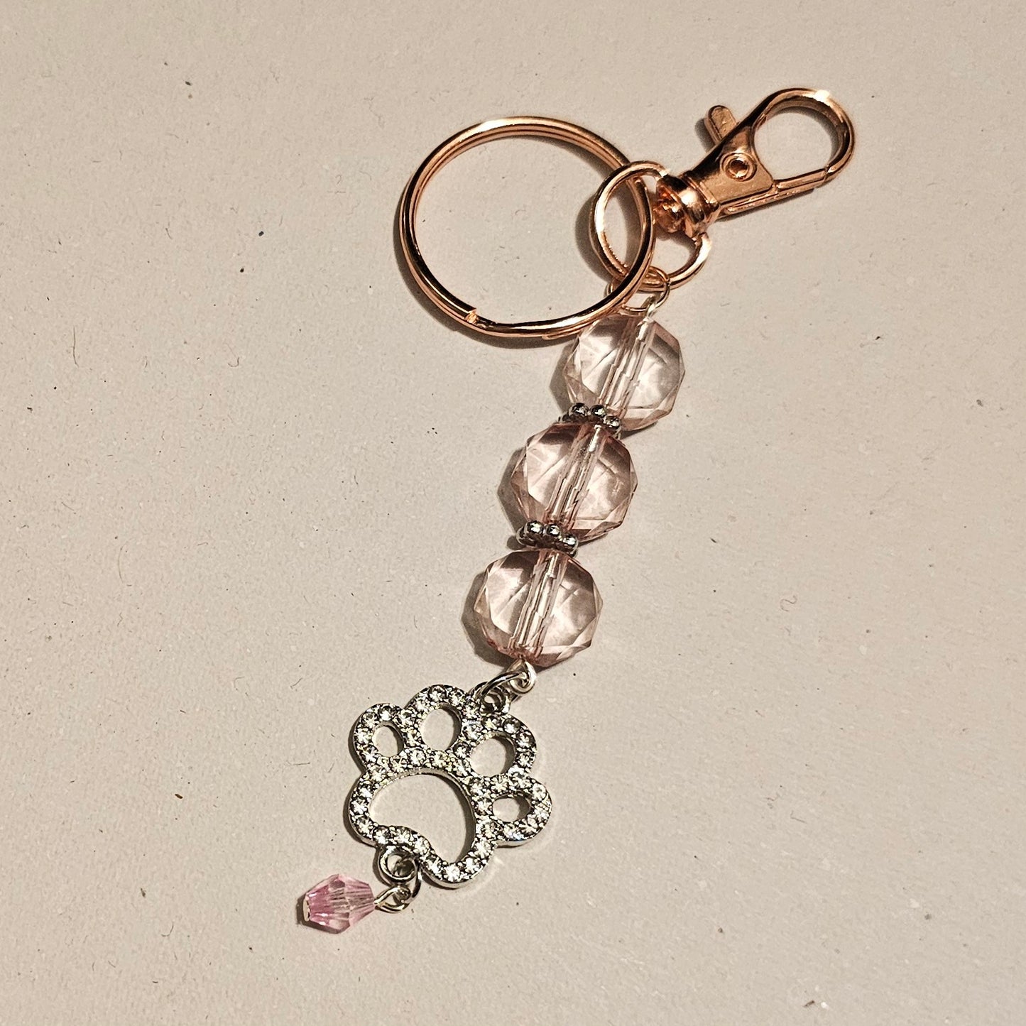 Light Pink Jeweled Paw Keychain