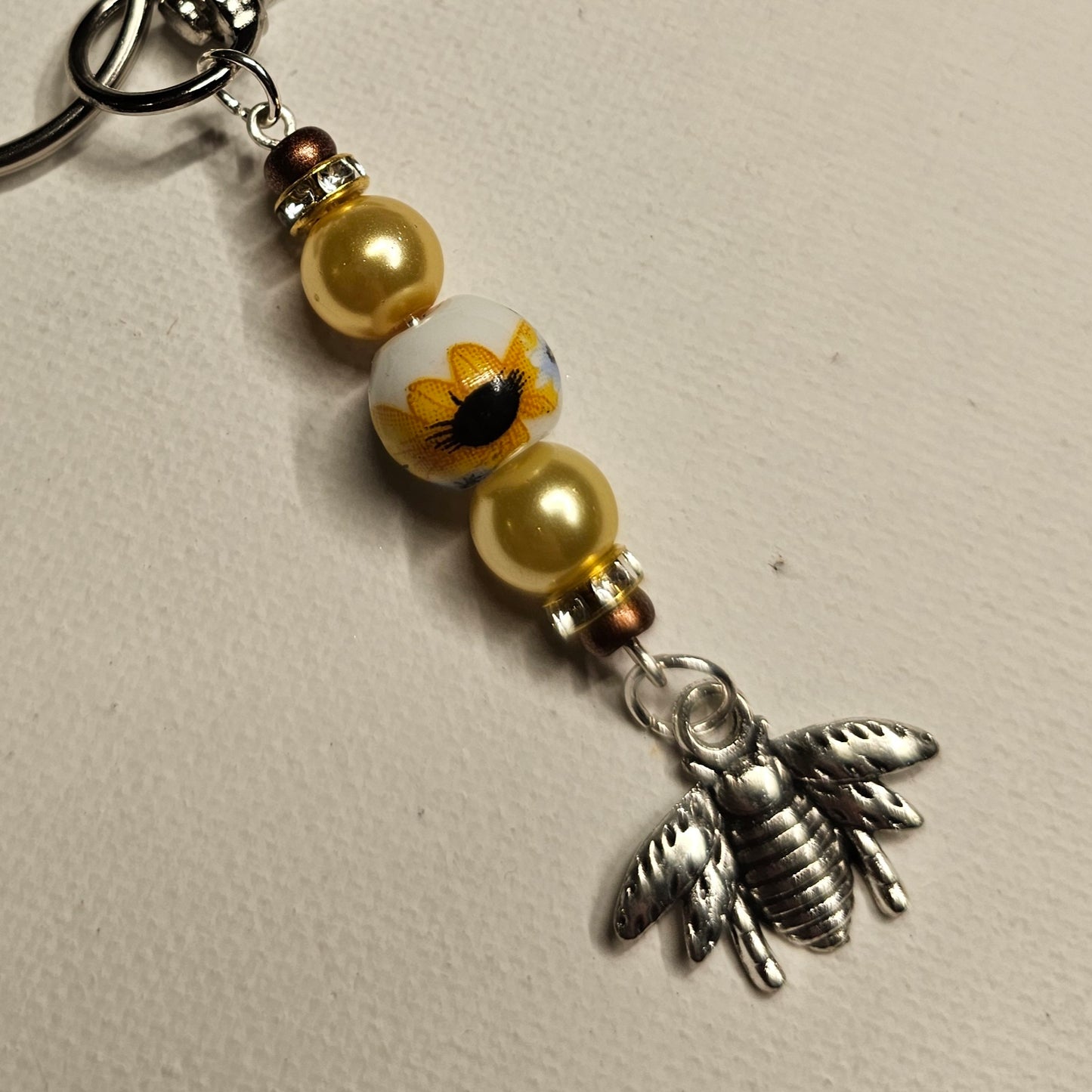 Sunflower and Bee Keychain
