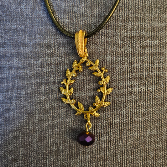 Laurel Wreath Necklace with Purple Faceted Bead