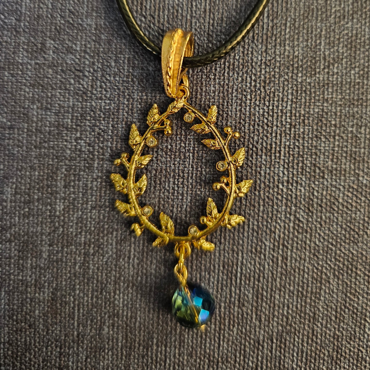 Laurel Wreath Necklace with Blue Faceted Bead