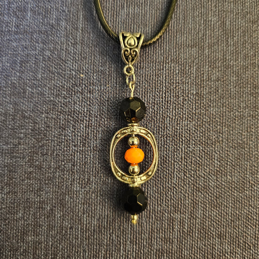 Orange, Black, and Silver Frame Bead Pendant Necklace