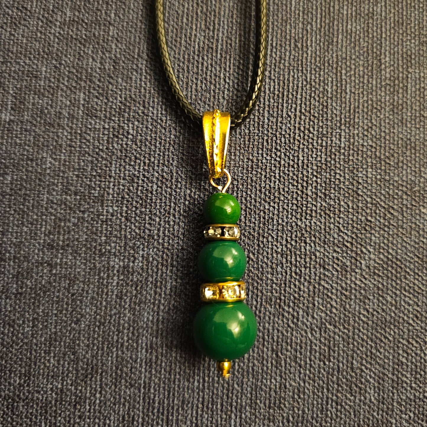 Green and Rhinestone Beaded Necklace