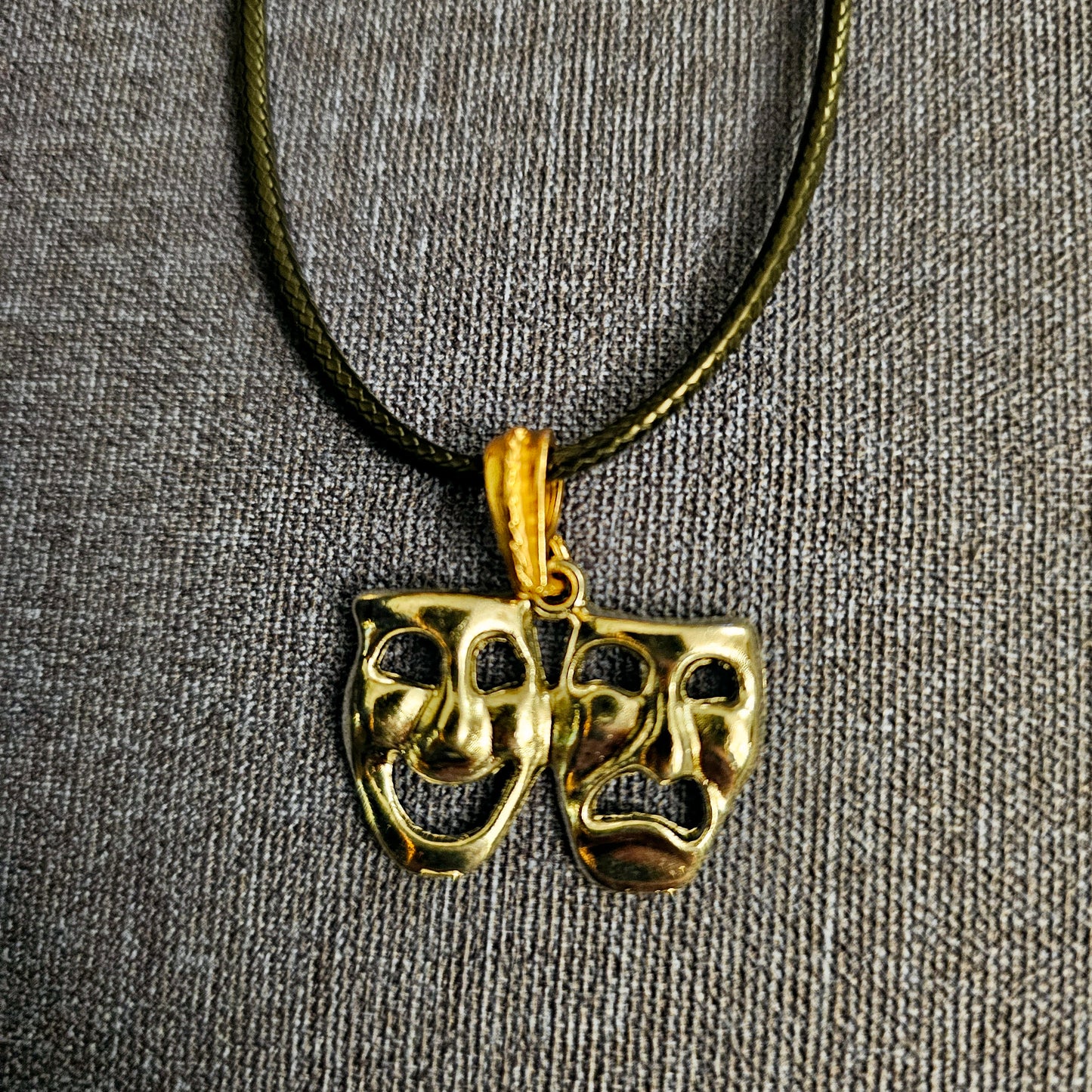 Silver and Gold Colored Drama Mask Necklace