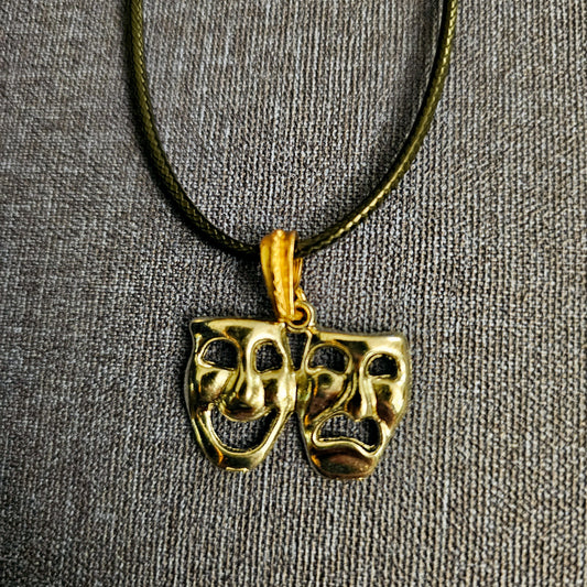 Silver and Gold Colored Drama Mask Necklace