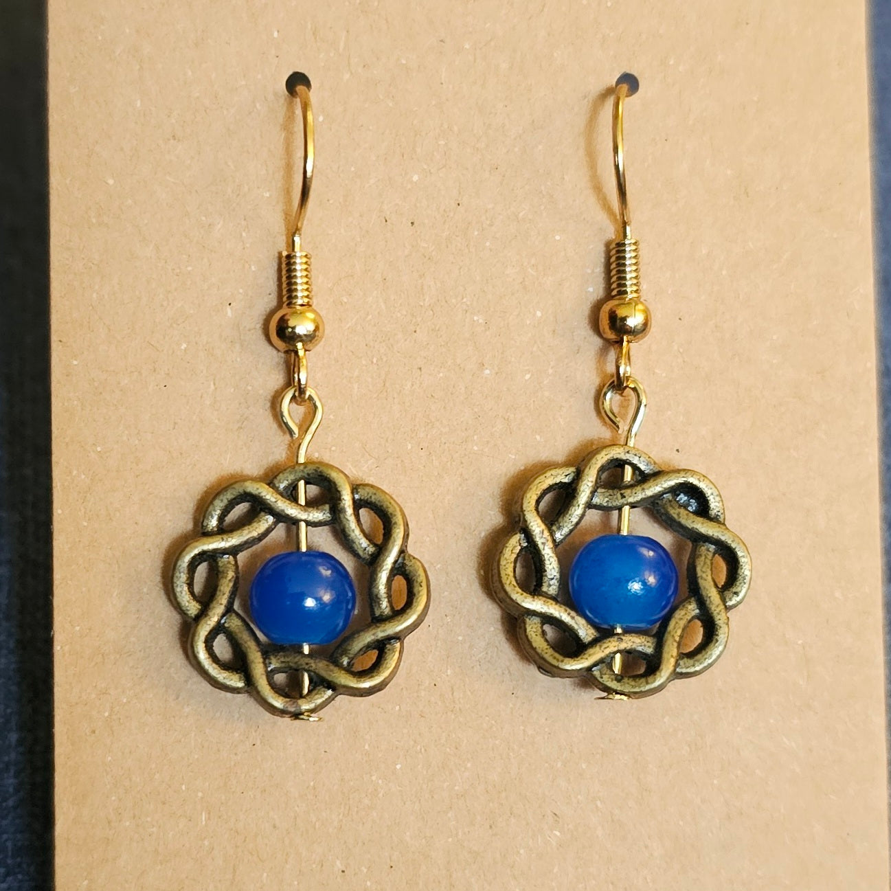 Braided Circle Earrings with Blue Bead