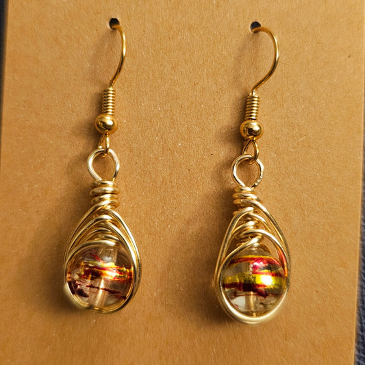 Fiery Herringbone Wire-Wrapped Teardrop Earrings