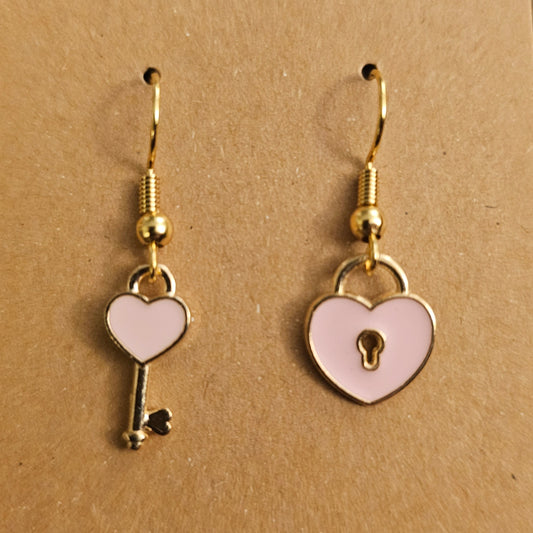 Pink "Key To My Heart" Earrings