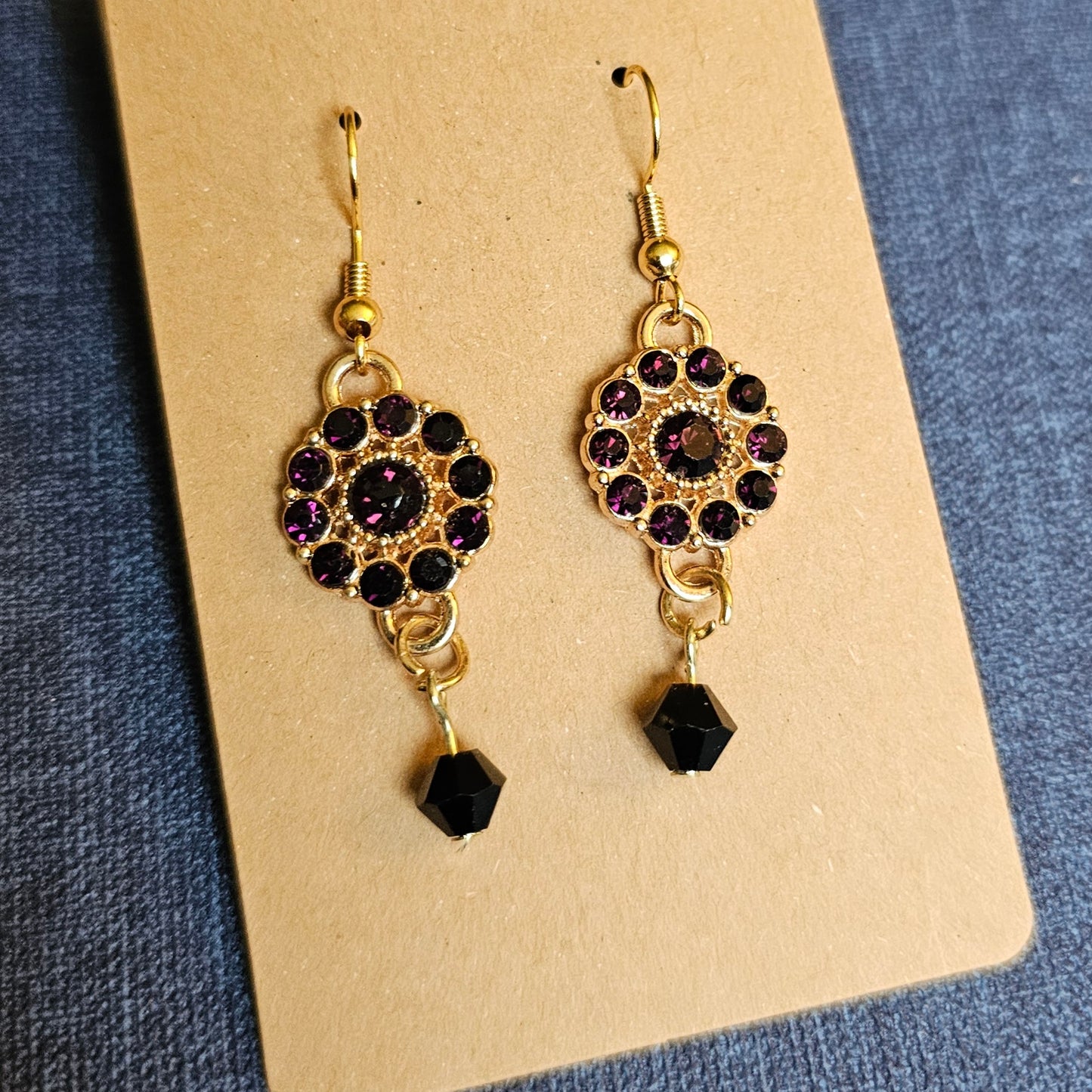 Regency Inspired Dark Purple and Black Dangle Earrings