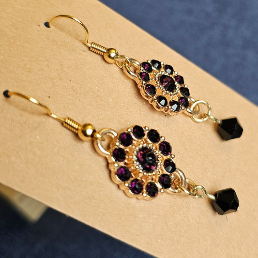 Regency Inspired Dark Purple and Black Dangle Earrings