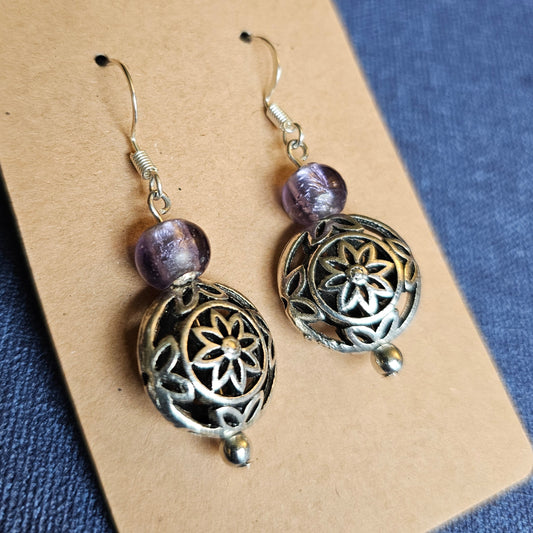 Purple and Silver Filigree Earrings