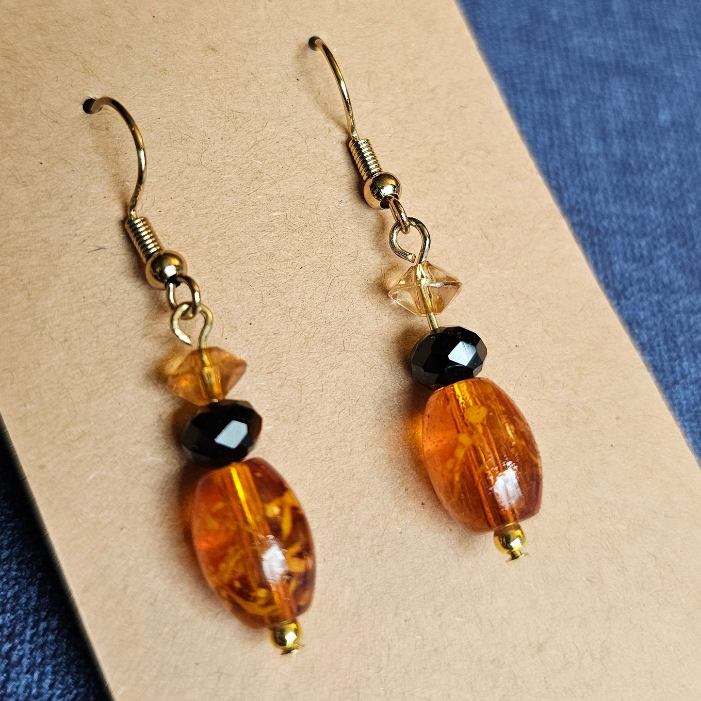 Amber and Black Color Beaded Earrings