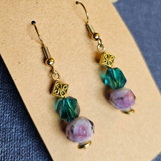 Lavender and Teal Beaded Earrings