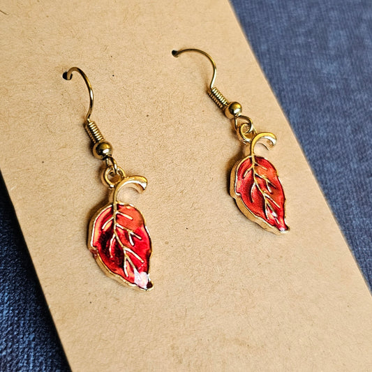 Red Enamel Leaf Earrings