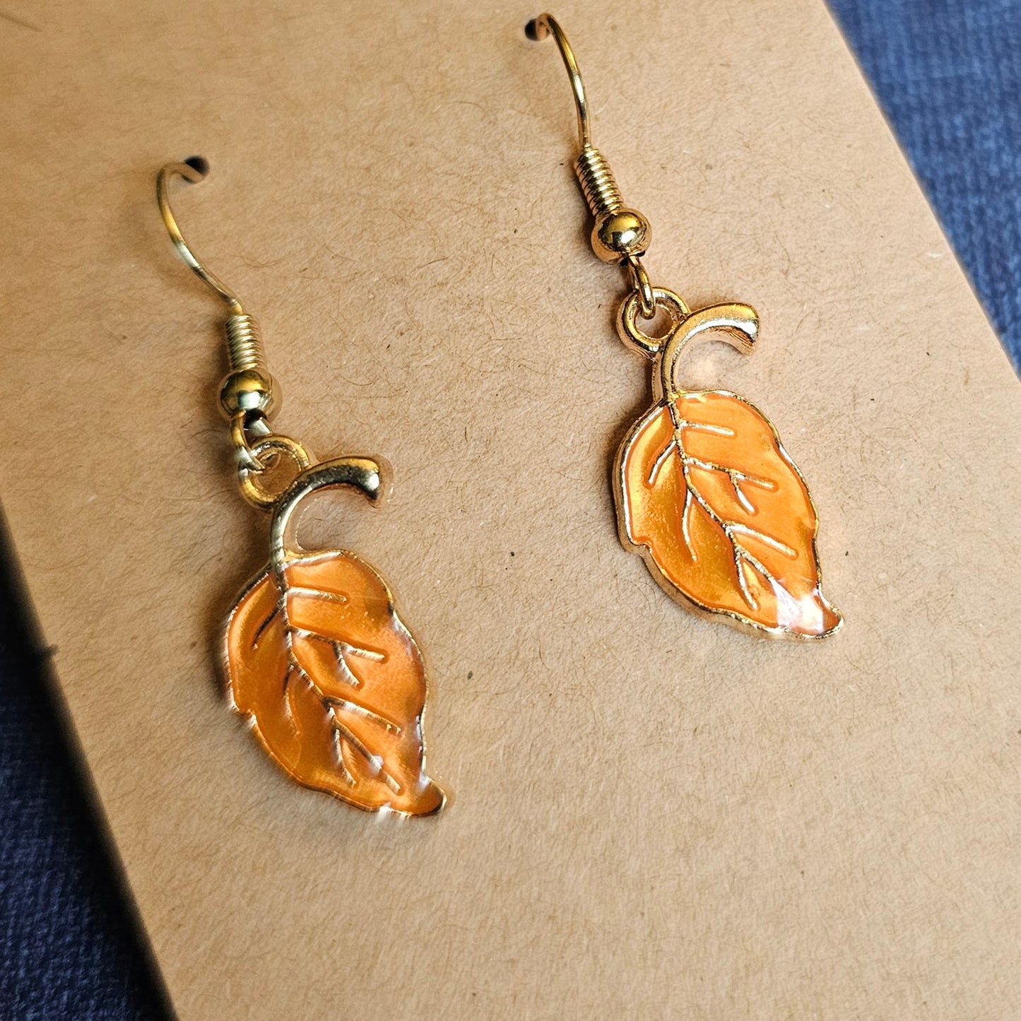 Orange Enamel Leaf Earrings