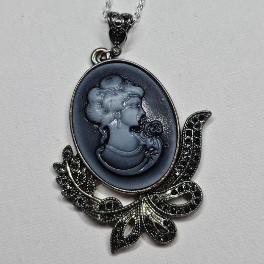 Blue-Gray Victorian Style Lady Cameo Necklace