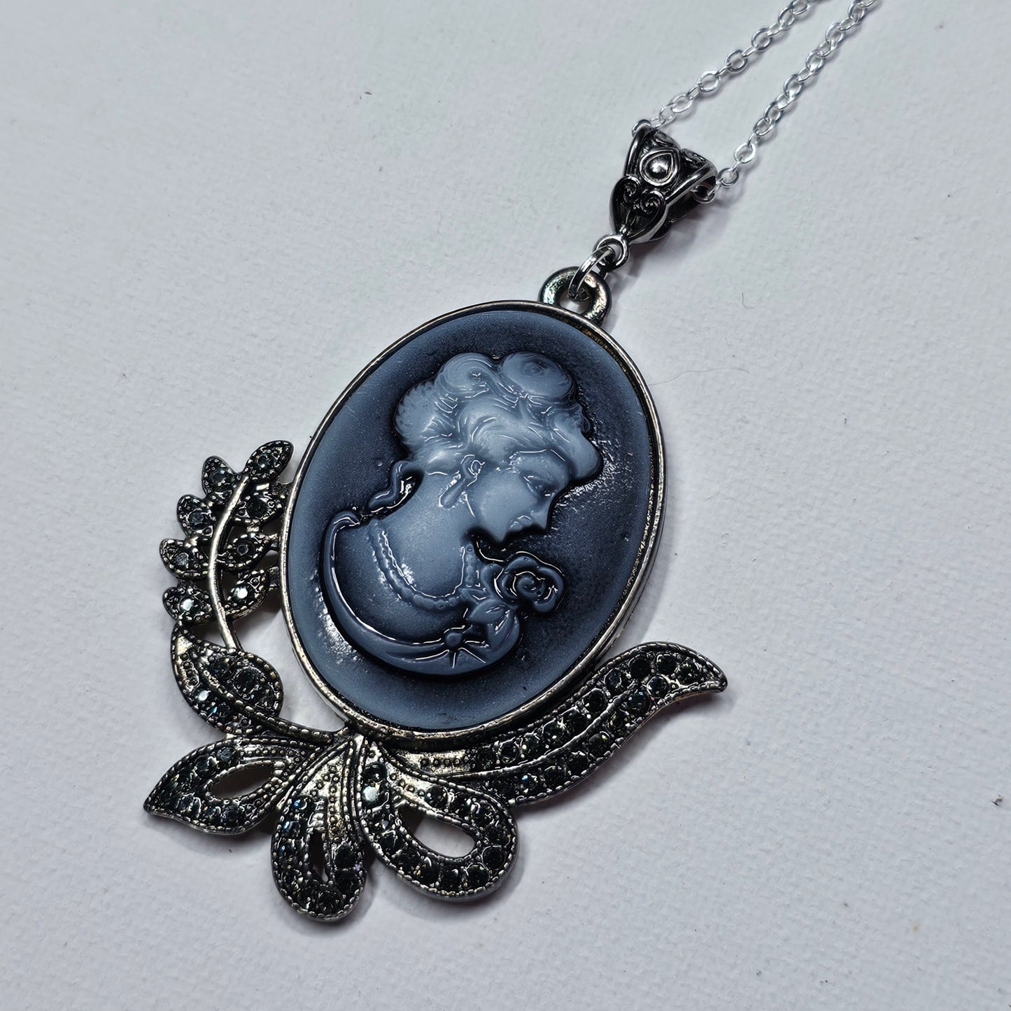 Blue-Gray Victorian Style Lady Cameo Necklace