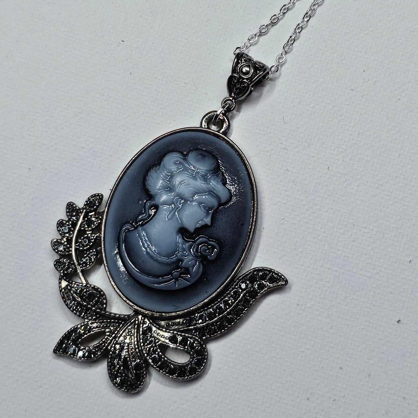 Blue-Gray Victorian Style Lady Cameo Necklace