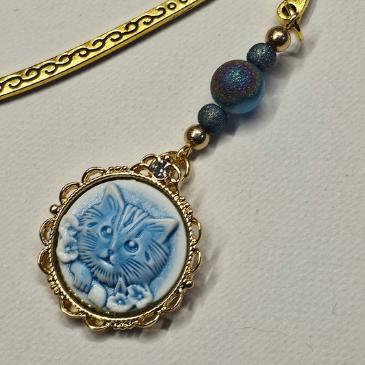 Light Blue Cat Cameo Bookmark