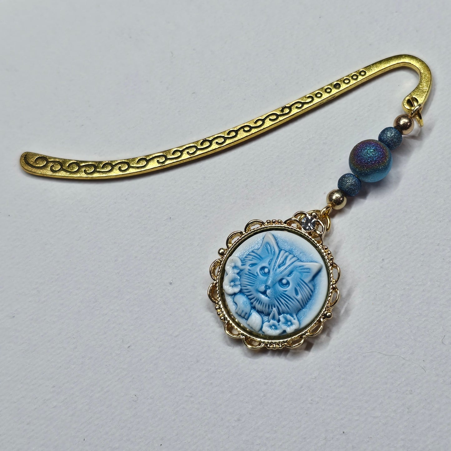 Light Blue Cat Cameo Bookmark