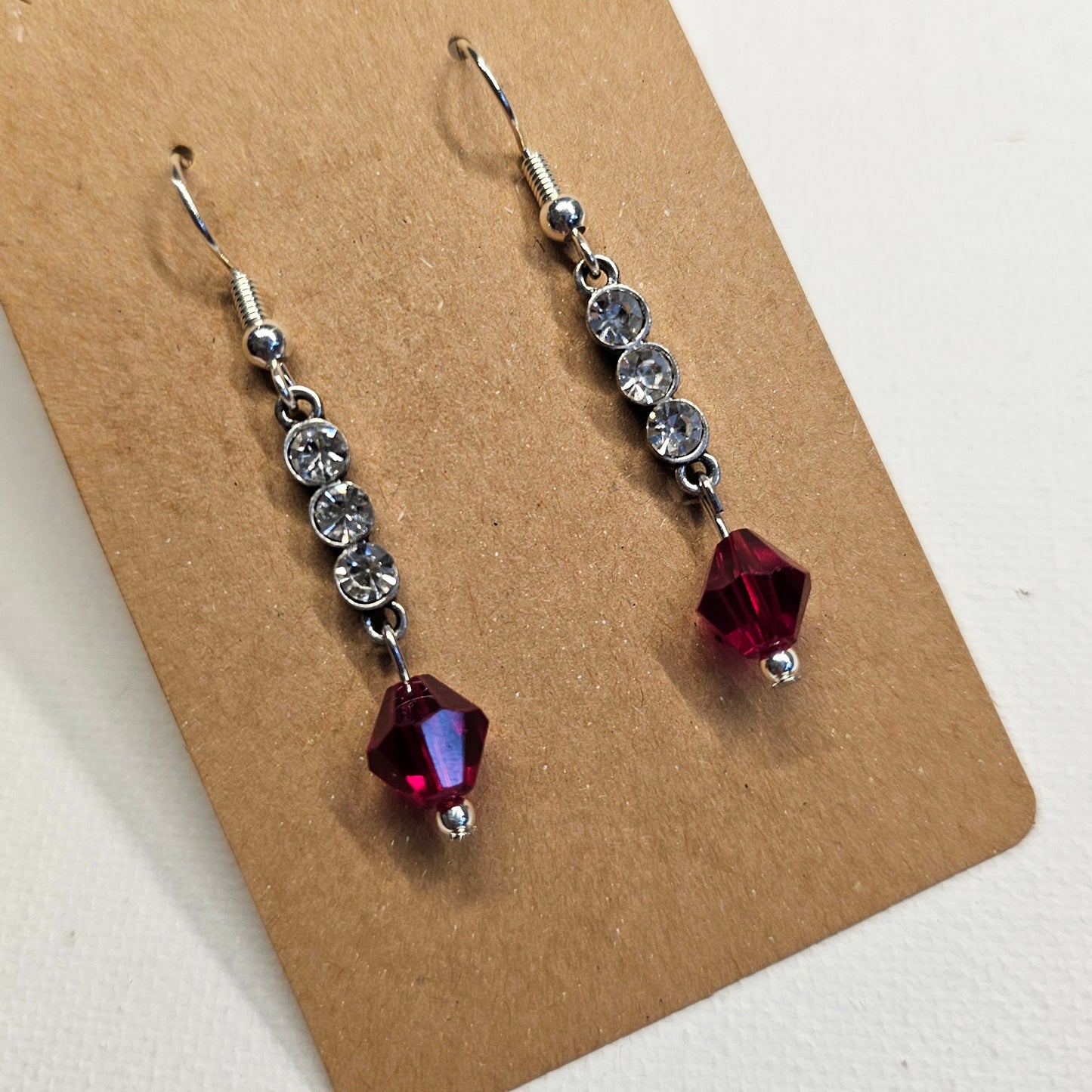 Rhinestone and Red Beaded Dangle Earrings