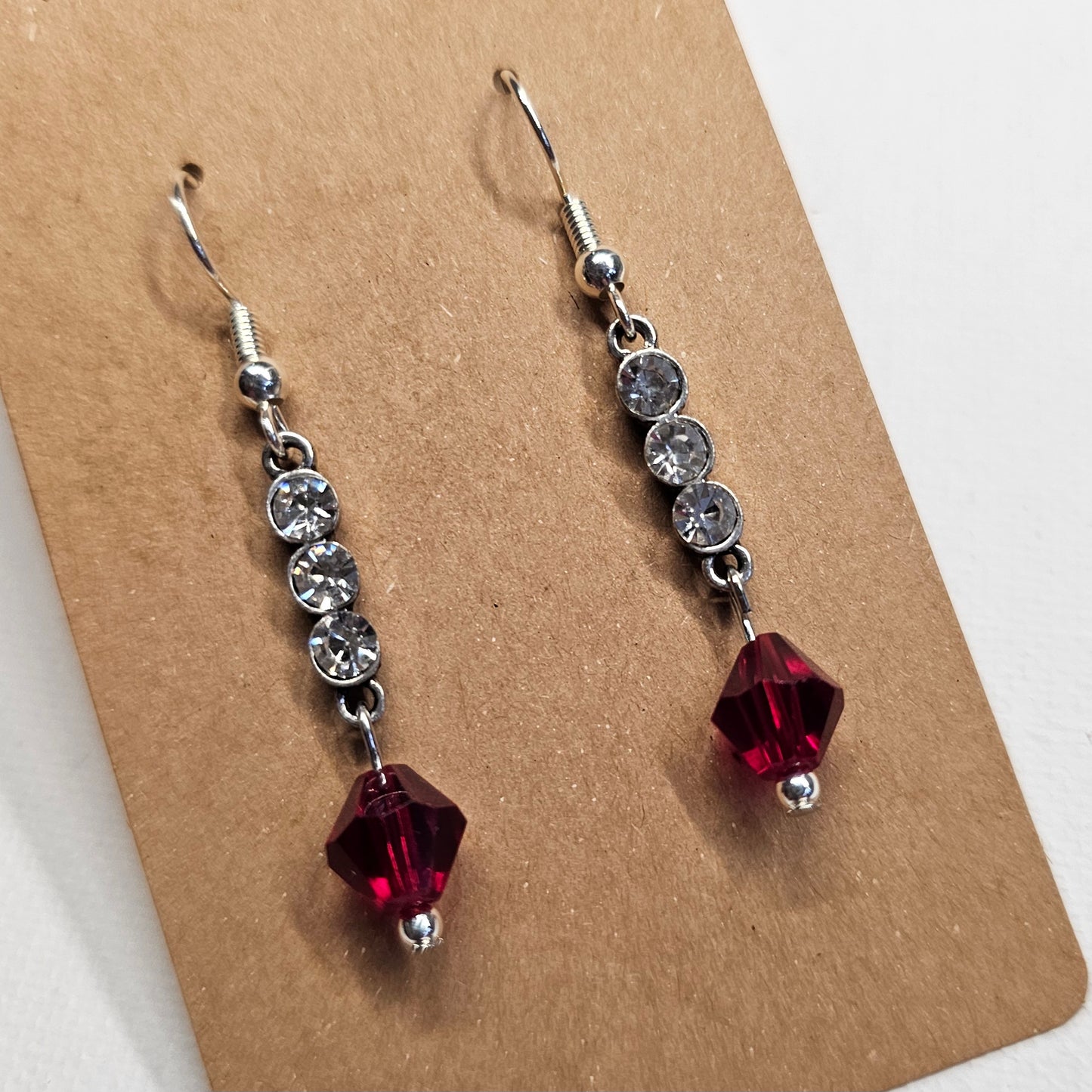 Rhinestone and Red Beaded Dangle Earrings