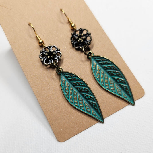 Oxidized Copper Color Metal Leaf Earrings 3