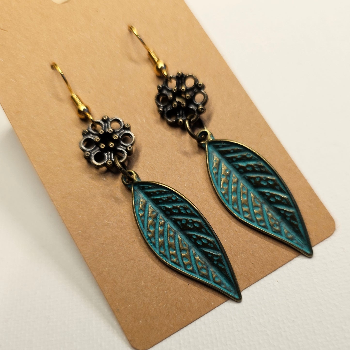 Oxidized Copper Color Metal Leaf Earrings 3