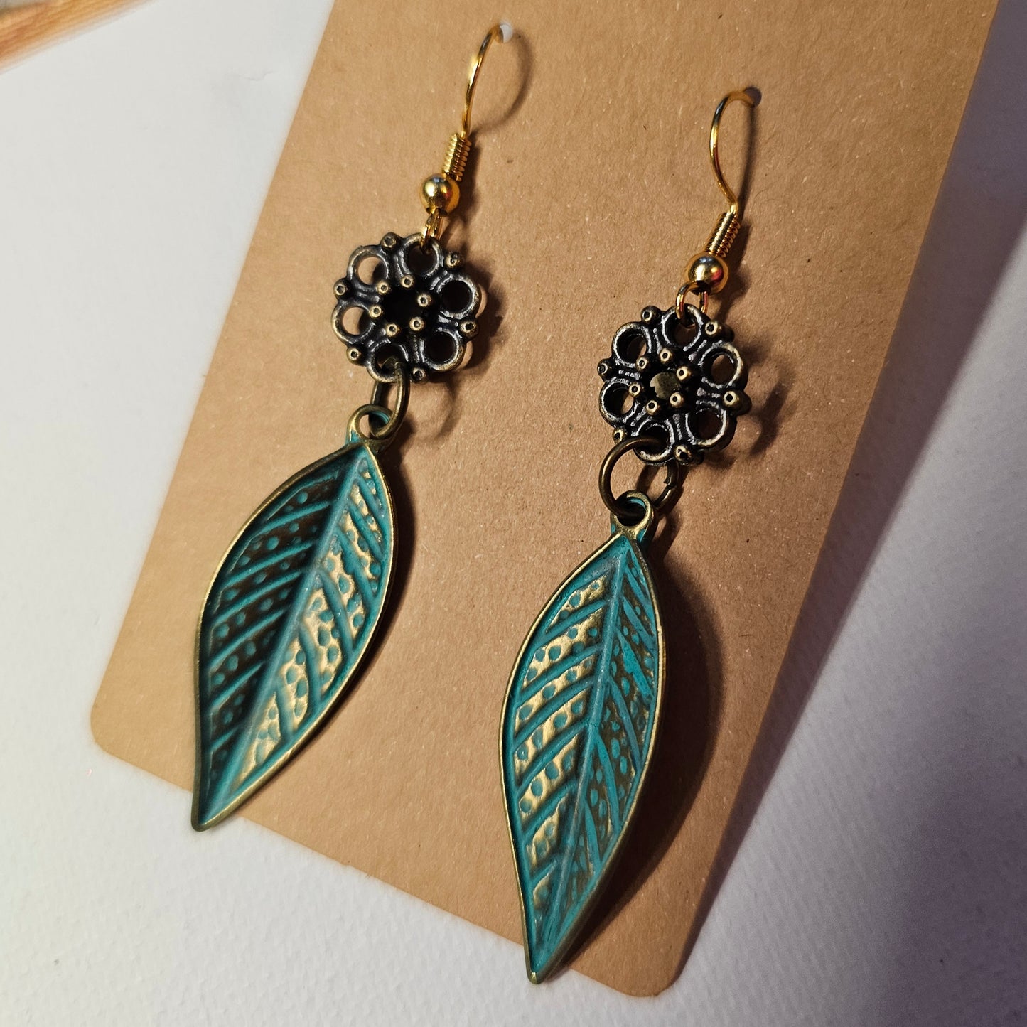 Oxidized Copper Color Metal Leaf Earrings 3