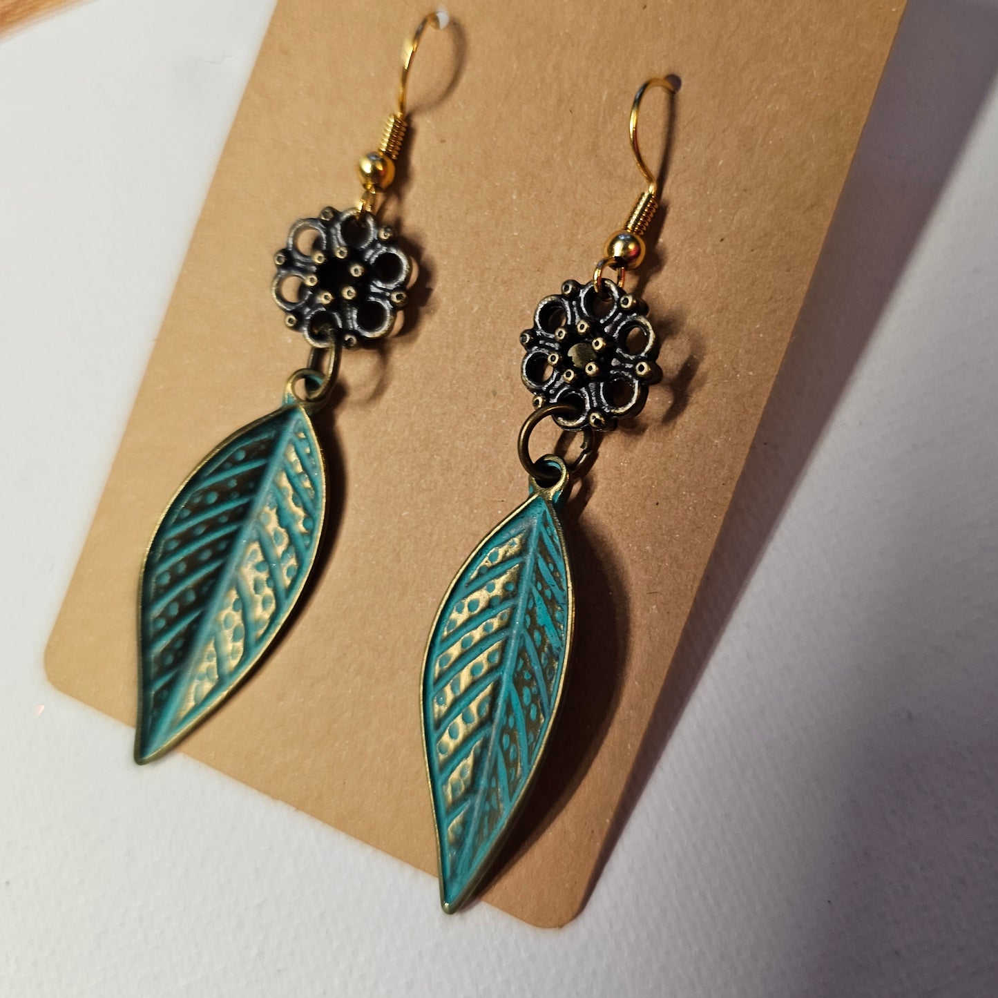 Oxidized Copper Color Metal Leaf Earrings 3