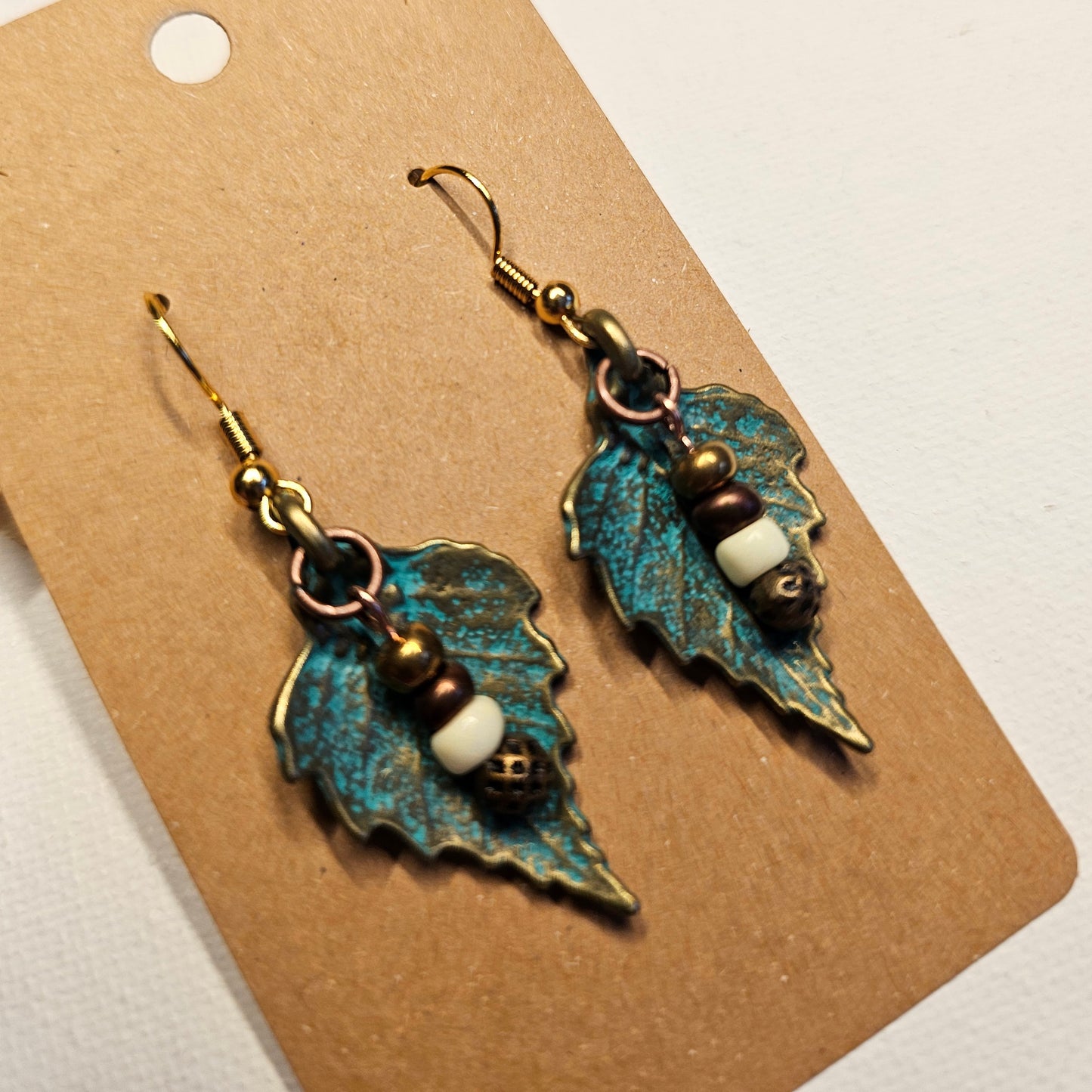 Oxidized Copper Color Metal Leaf Earrings 2