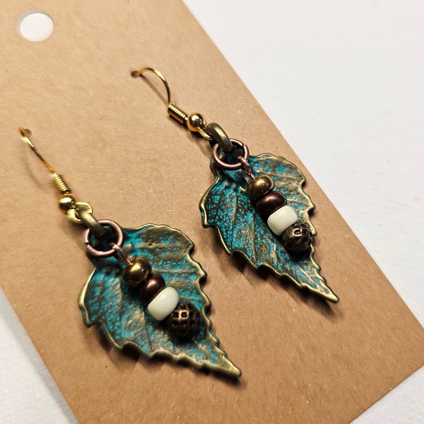 Oxidized Copper Color Metal Leaf Earrings 2