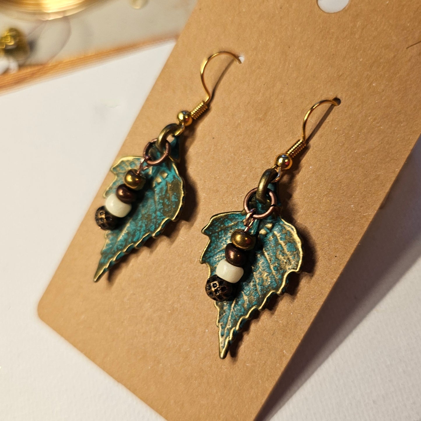 Oxidized Copper Color Metal Leaf Earrings 2